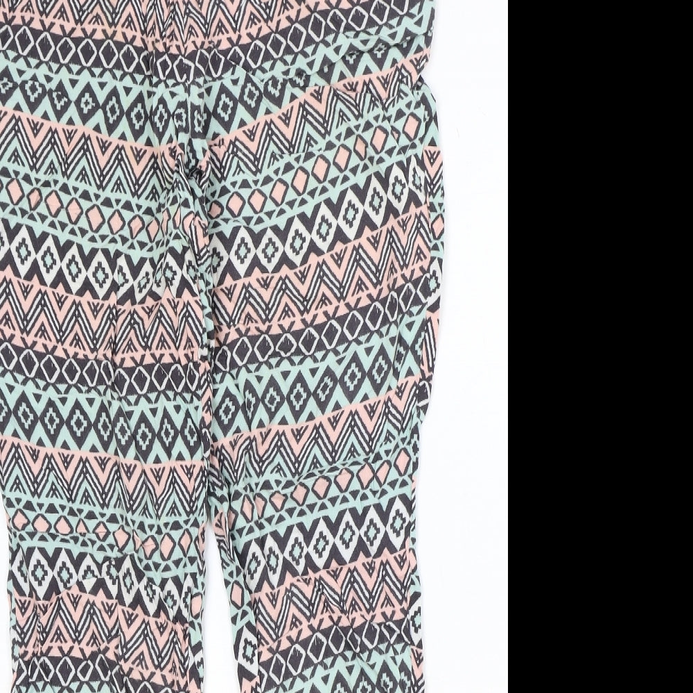 H&M Womens Multicoloured Geometric Viscose Trousers Size 8 Regular