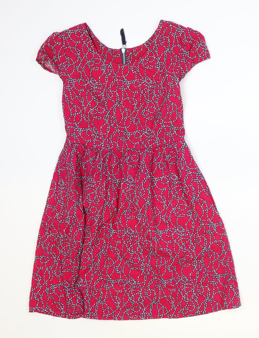 Ness Womens Pink Geometric Cotton Fit & Flare Size 8 Round Neck Zip