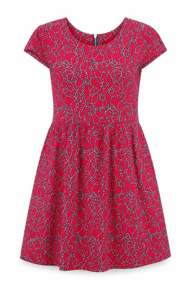 Ness Womens Pink Geometric Cotton Fit & Flare Size 8 Round Neck Zip