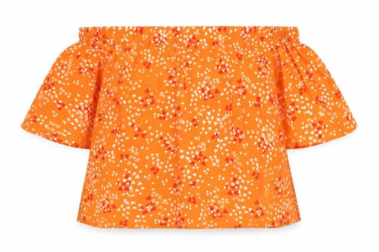 Capsule Womens Orange Geometric Polyester Basic Blouse Size 16 Off the Shoulder