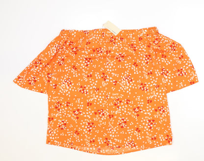 Capsule Womens Orange Geometric Polyester Basic Blouse Size 16 Off the Shoulder
