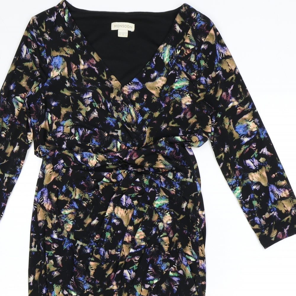 Monsoon Womens Multicoloured Geometric Polyester A-Line Size 8 V-Neck Pullover