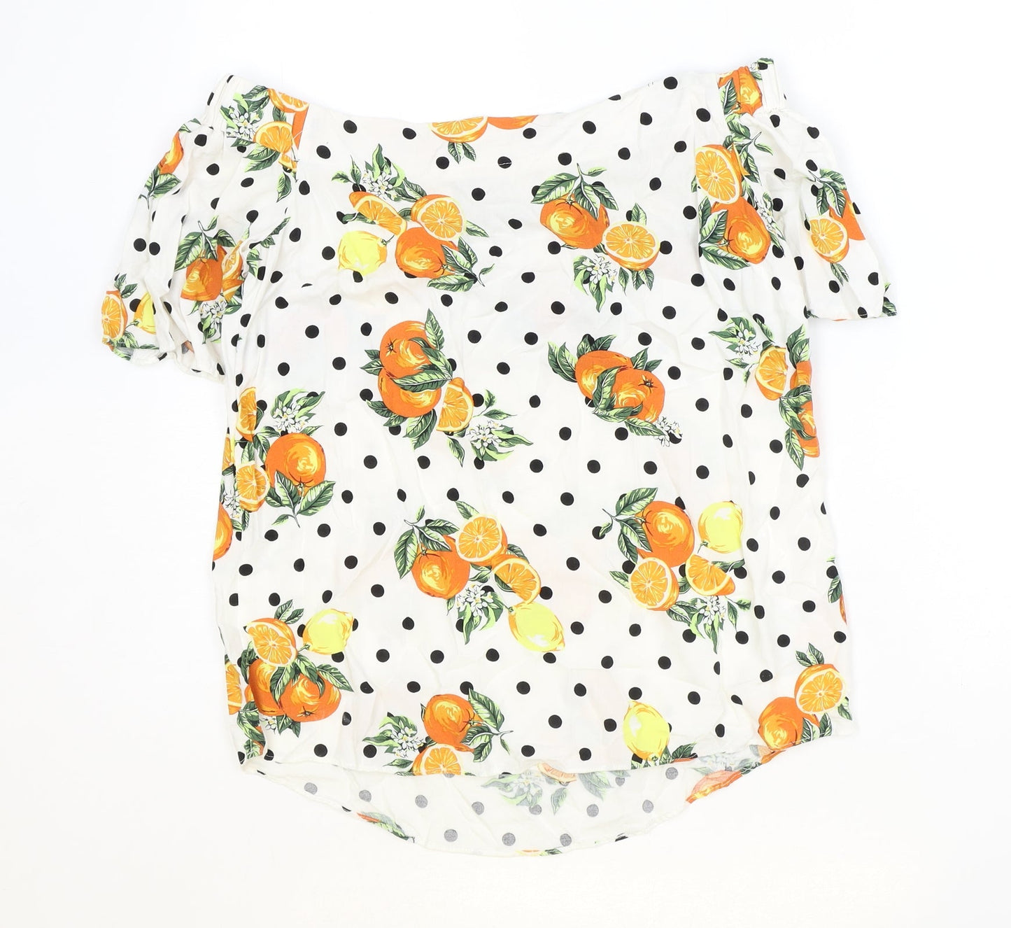 TU Womens Ivory Polka Dot Polyester Basic Blouse Size 8 Off the Shoulder - Orange