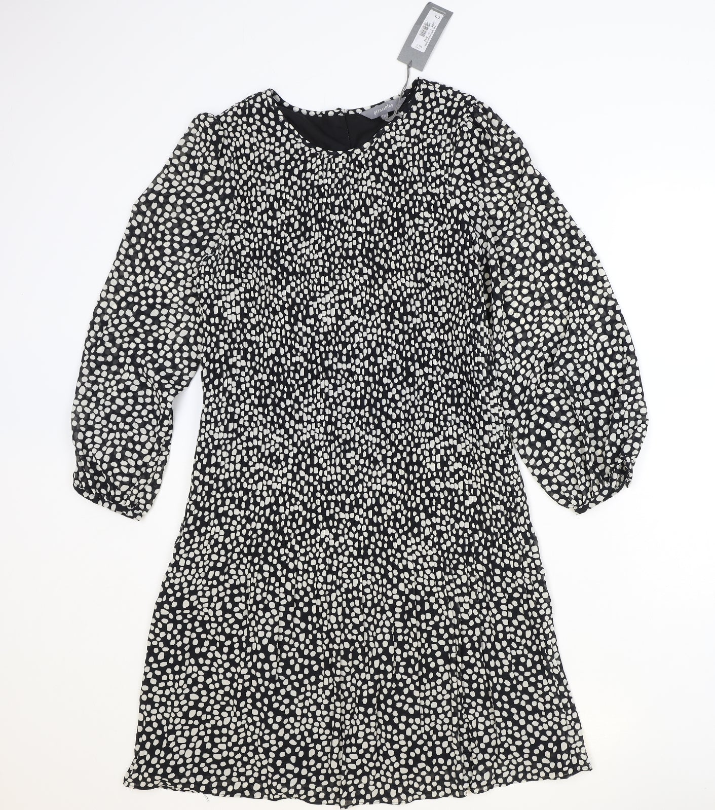 Principles Womens Black Geometric Polyester Trapeze & Swing Size 12 Round Neck Button