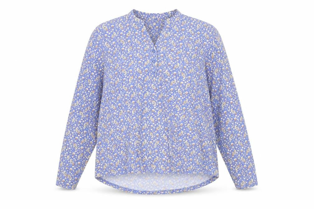 Lakeland Womens Blue Floral Polyester Basic Blouse Size XL V-Neck