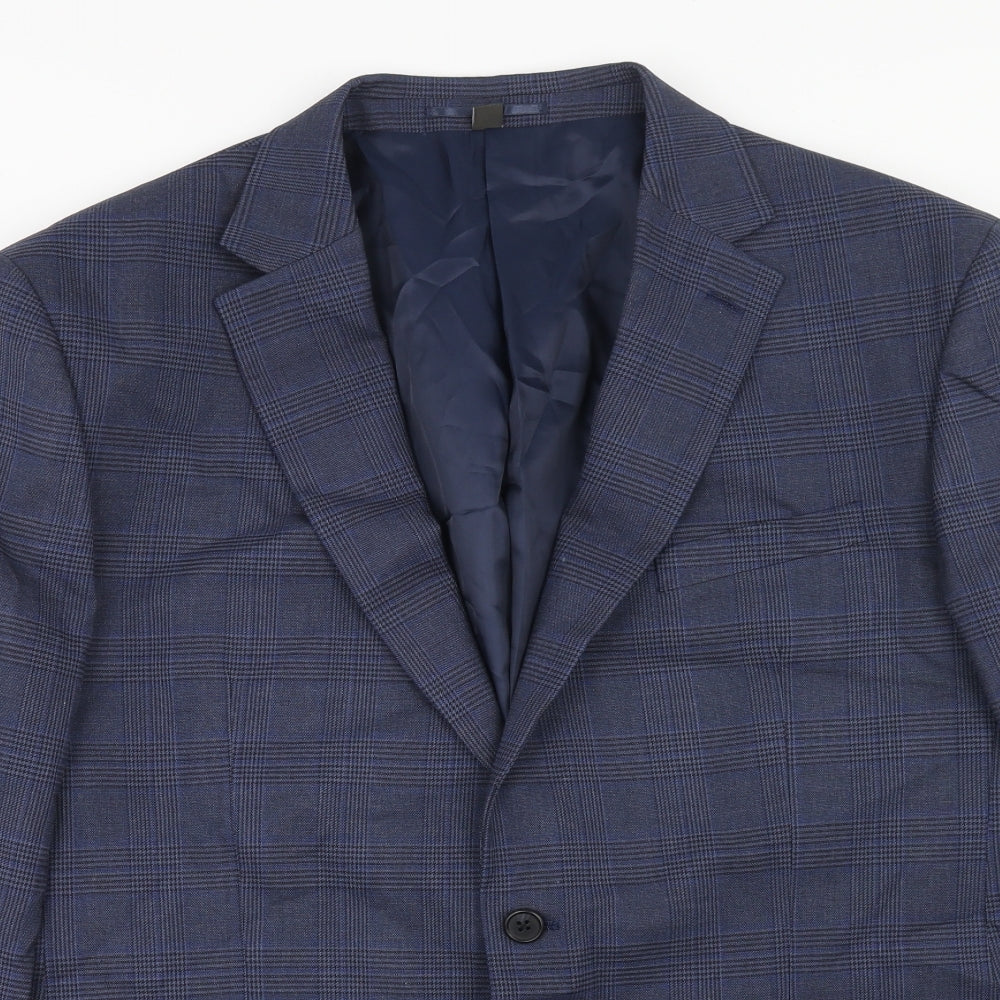 Marks and Spencer Mens Blue Plaid Polyacrylate Fibre Jacket Suit Jacket Size 46 Regular
