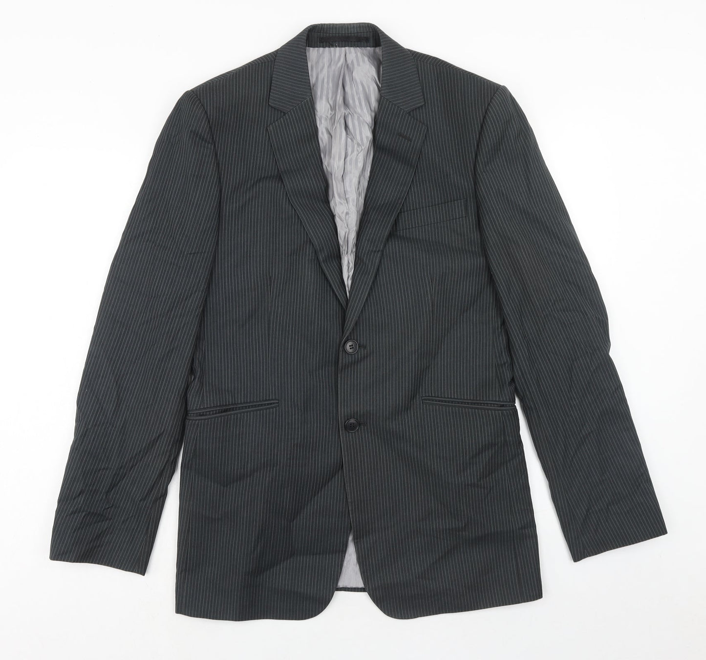Burton Mens Grey Striped Polyester Jacket Suit Jacket Size 38 Regular