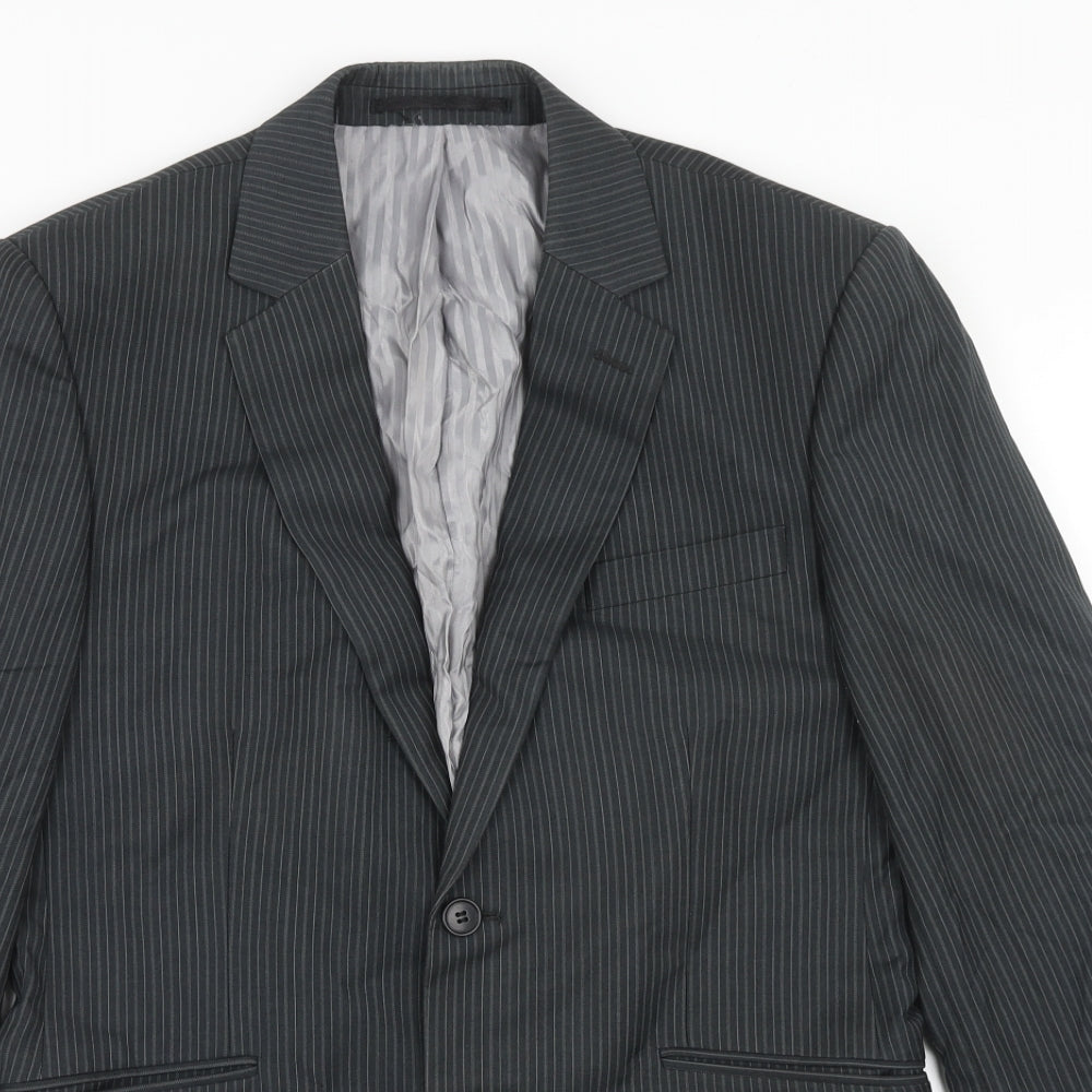 Burton Mens Grey Striped Polyester Jacket Suit Jacket Size 38 Regular