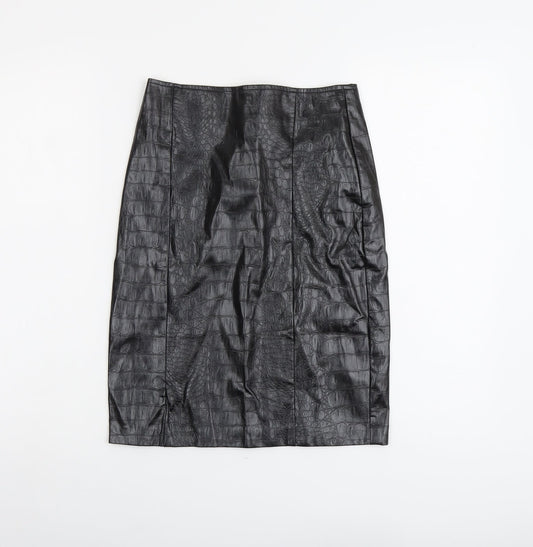 NA-KD Womens Black Polyester Straight & Pencil Skirt Size 6 Zip - Croc Texture