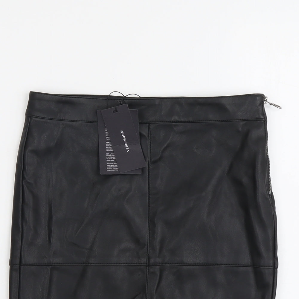 VERO MODA Womens Black Polyester Straight & Pencil Skirt Size S Zip