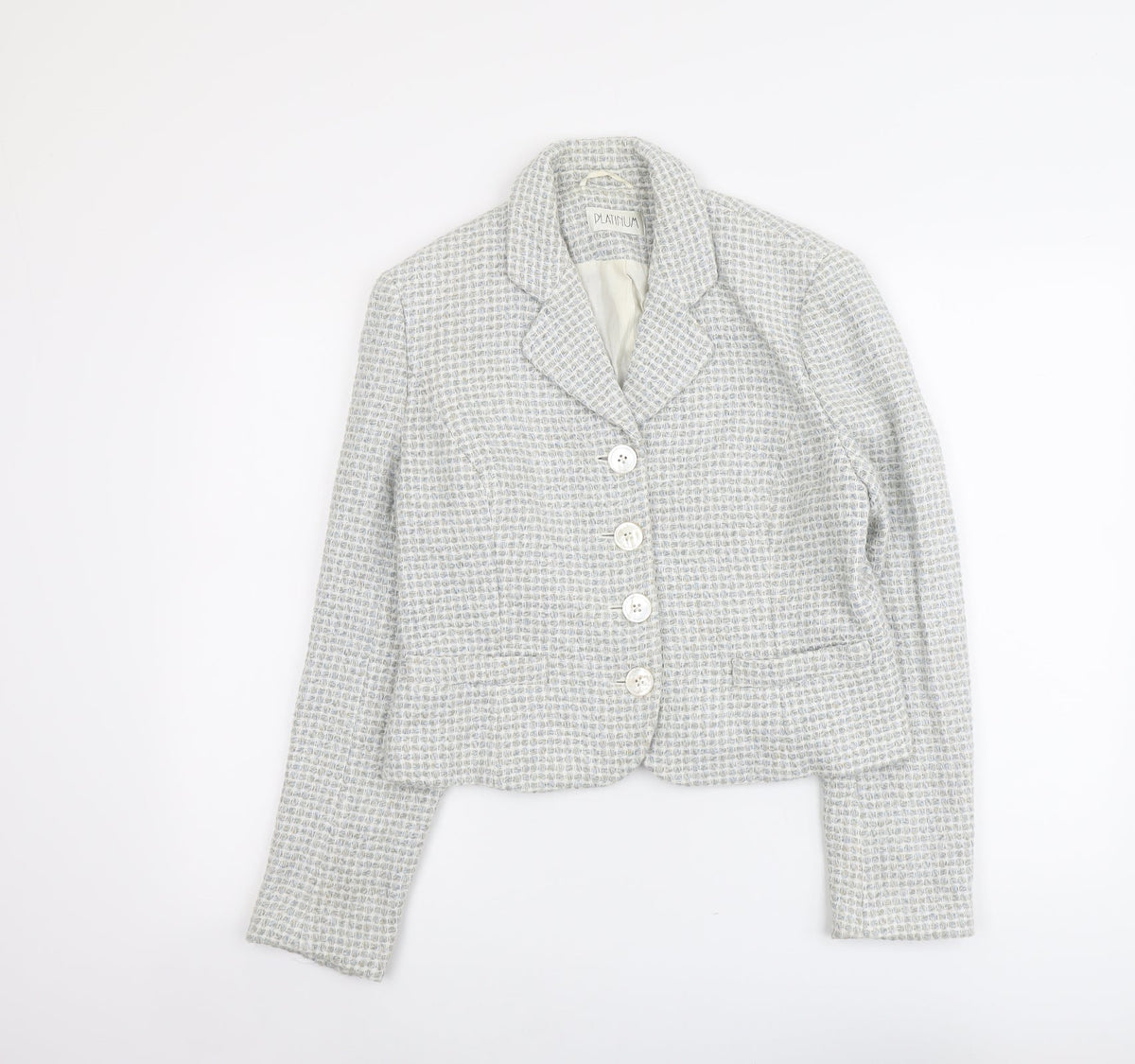 Platinium Womens Grey Geometric Jacket Blazer Size 14 Button