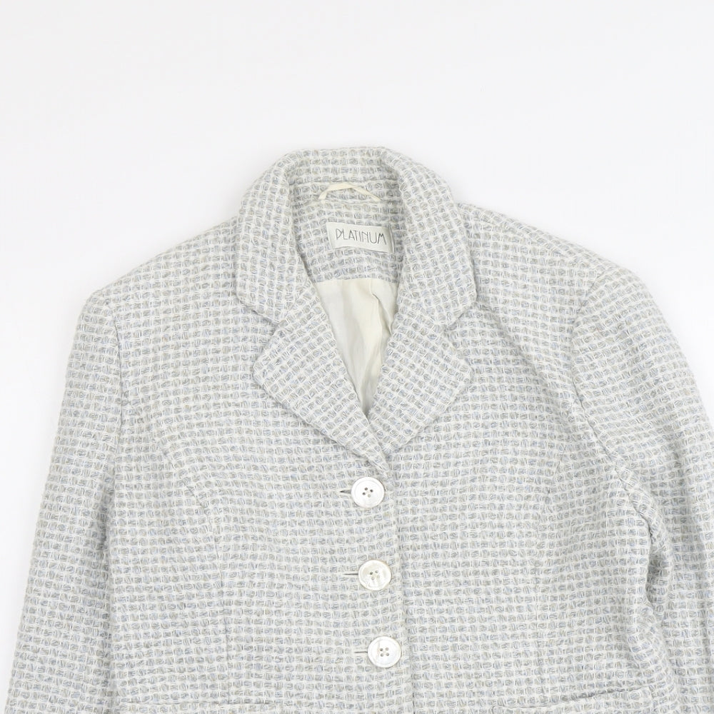 Platinium Womens Grey Geometric Jacket Blazer Size 14 Button