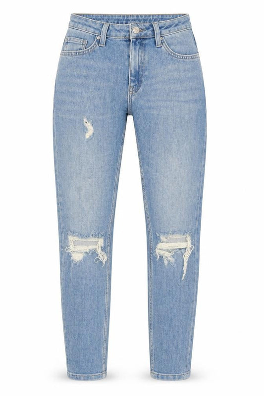 Topshop Womens Blue Cotton Tapered Jeans Size 4 L32 in Regular Zip