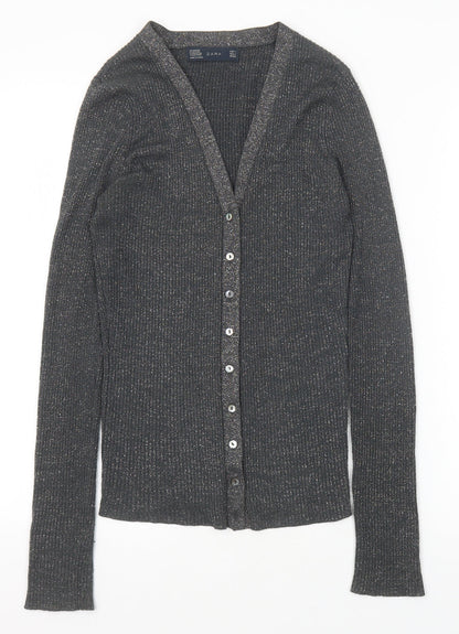 Zara Womens Grey V-Neck Polyester Cardigan Jumper Size S