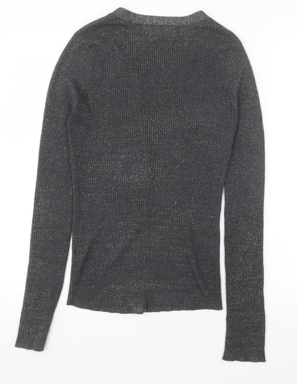 Zara Womens Grey V-Neck Polyester Cardigan Jumper Size S