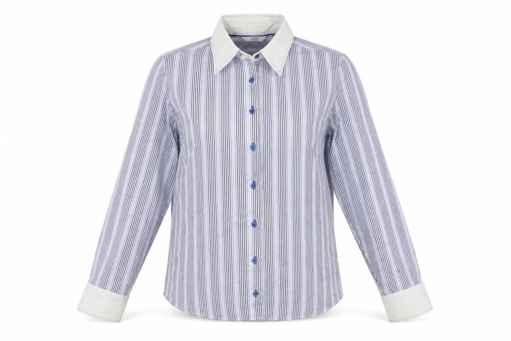 Marks & Spencer Womens Blue Striped Cotton Basic Button-Up Size 12 Collared