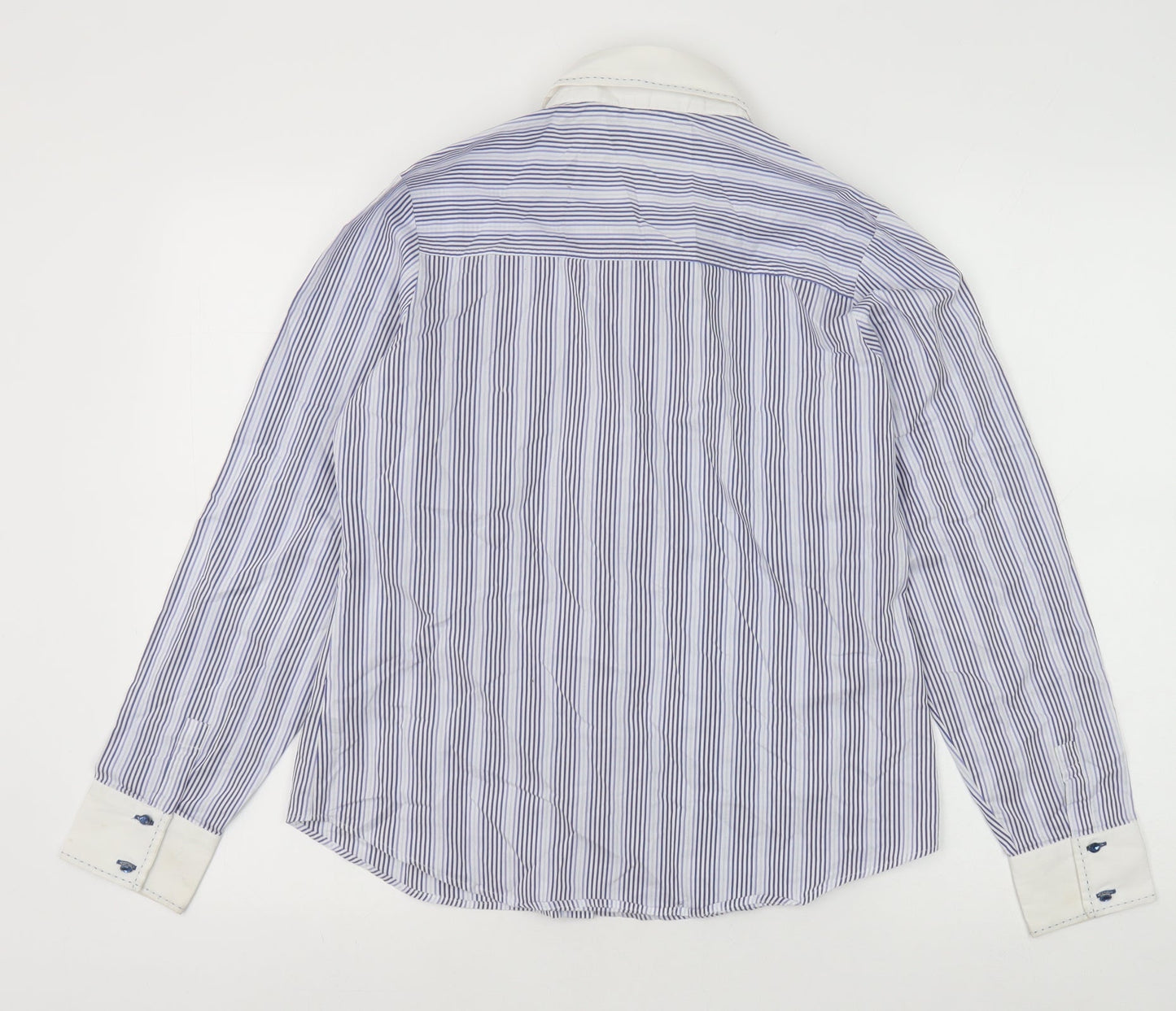 Marks and Spencer Womens Blue Striped Cotton Basic Button-Up Size 12 Collared