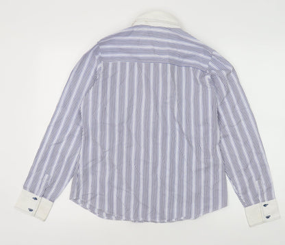 Marks & Spencer Womens Blue Striped Cotton Basic Button-Up Size 12 Collared