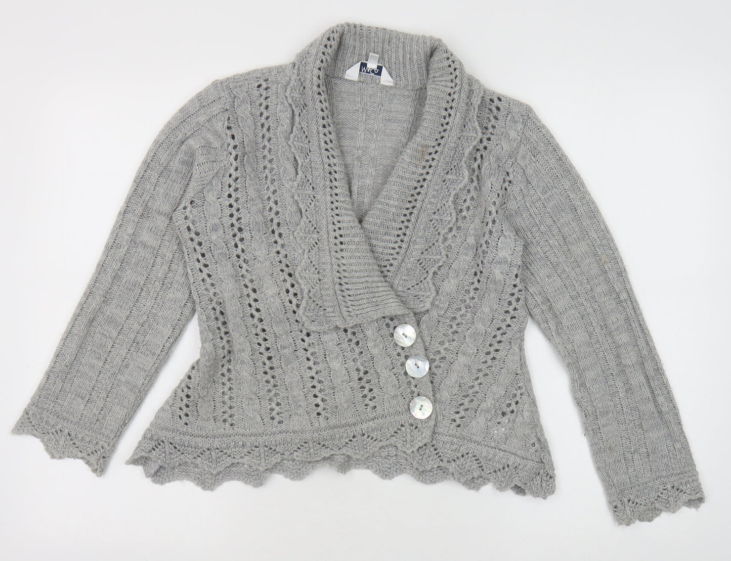 M&Co Womens Grey V-Neck Acrylic Cardigan Jumper Size M