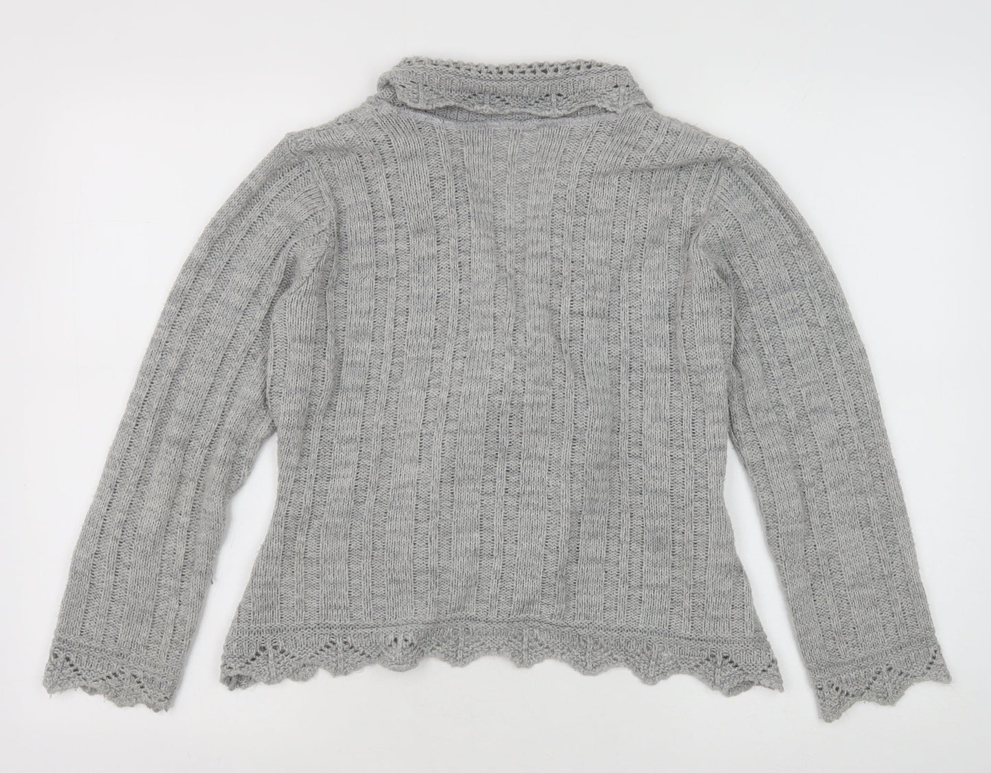 M&Co Womens Grey V-Neck Acrylic Cardigan Jumper Size M