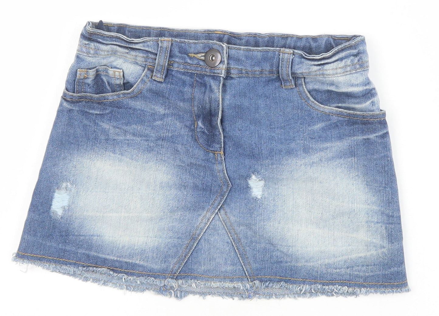 NEXT Girls Blue Cotton Mini Skirt Size 9 Years Regular Zip - Distressed