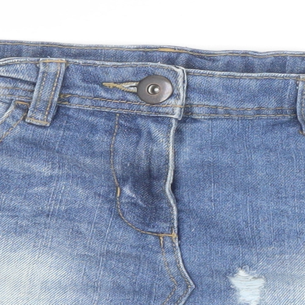 NEXT Girls Blue Cotton Mini Skirt Size 9 Years Regular Zip - Distressed