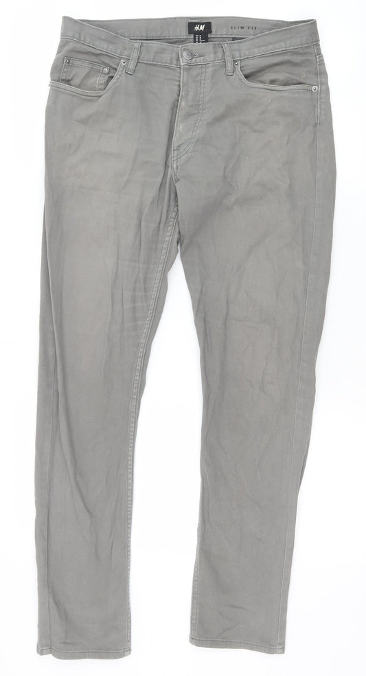 H&M Womens Grey Cotton Straight Jeans Size 29 in Slim Zip