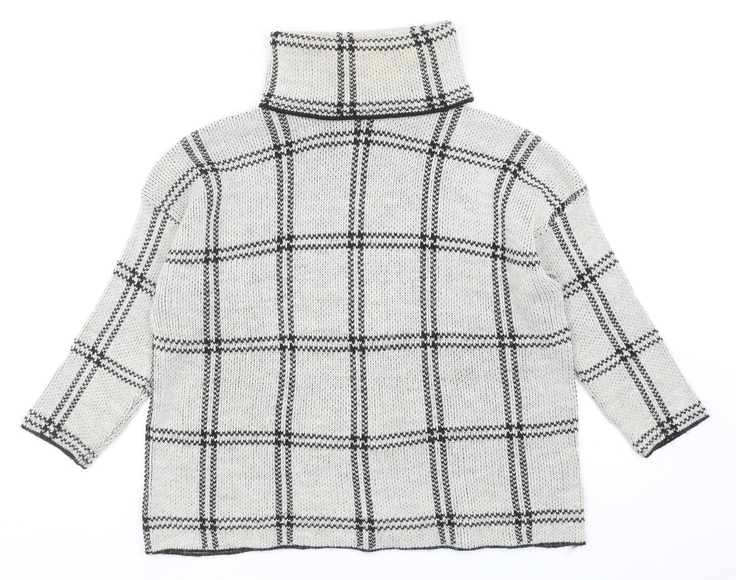 Boohoo Womens Grey Roll Neck Plaid Acrylic Pullover Jumper Size S