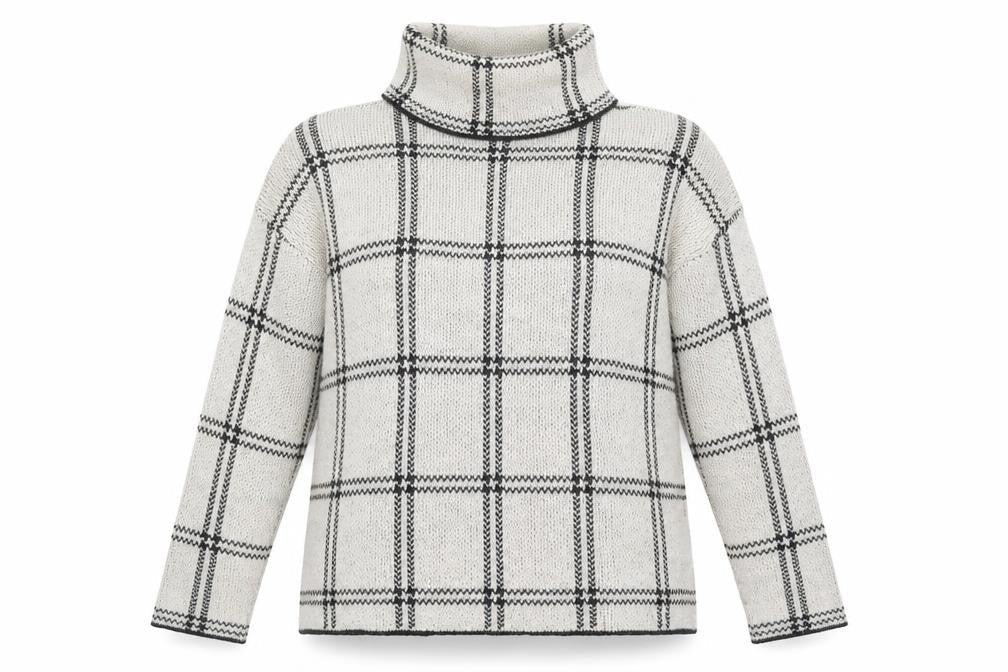 Boohoo Womens Grey Roll Neck Plaid Acrylic Pullover Jumper Size S