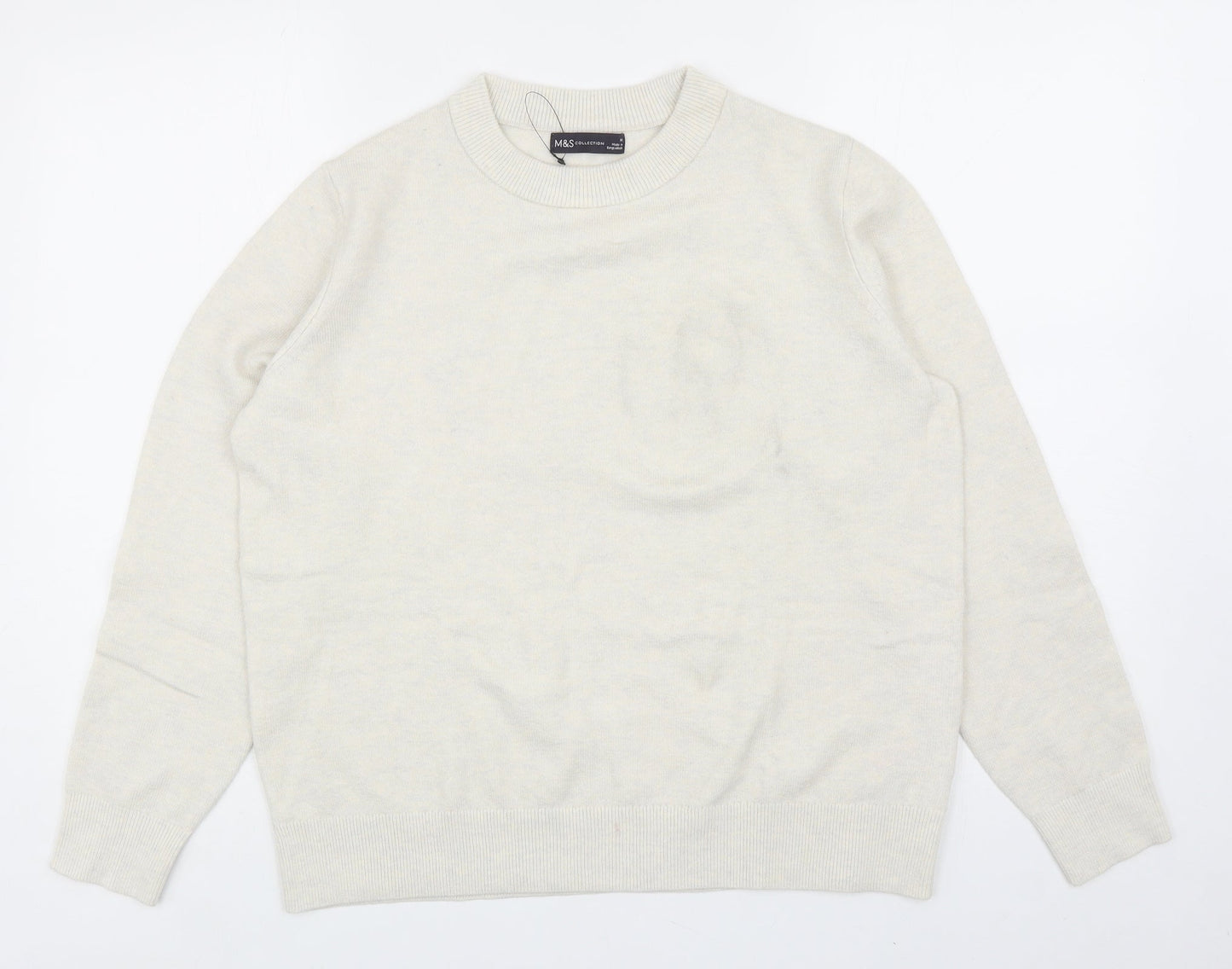 Marks and Spencer Womens Ivory Round Neck Polyester Pullover Jumper Size M