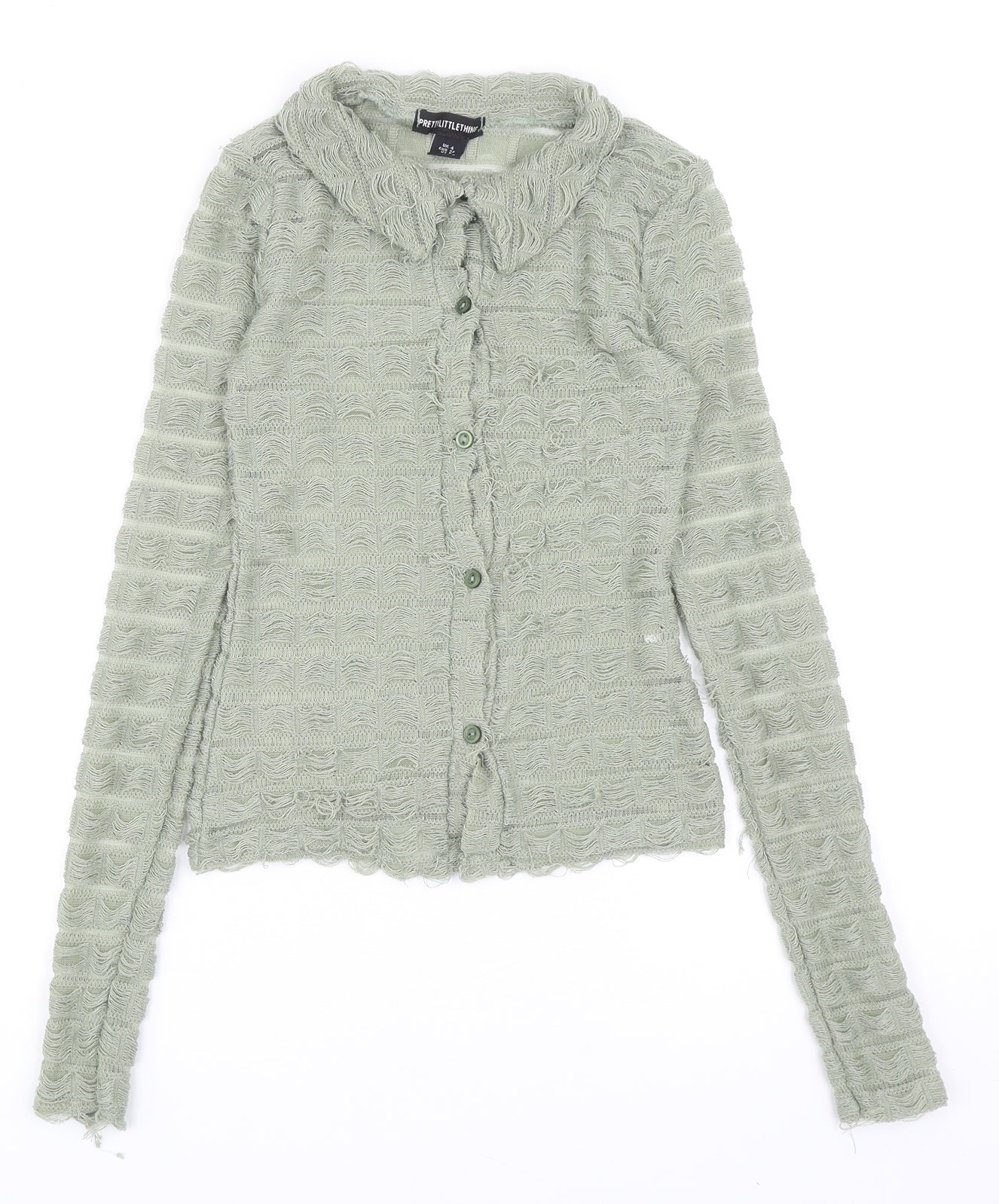 PRETTYLITTLETHING Womens Green Polyester Basic Button-Up Size 4 Collared