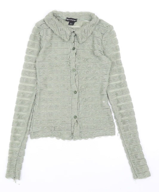 PRETTYLITTLETHING Womens Green Polyester Basic Button-Up Size 4 Collared