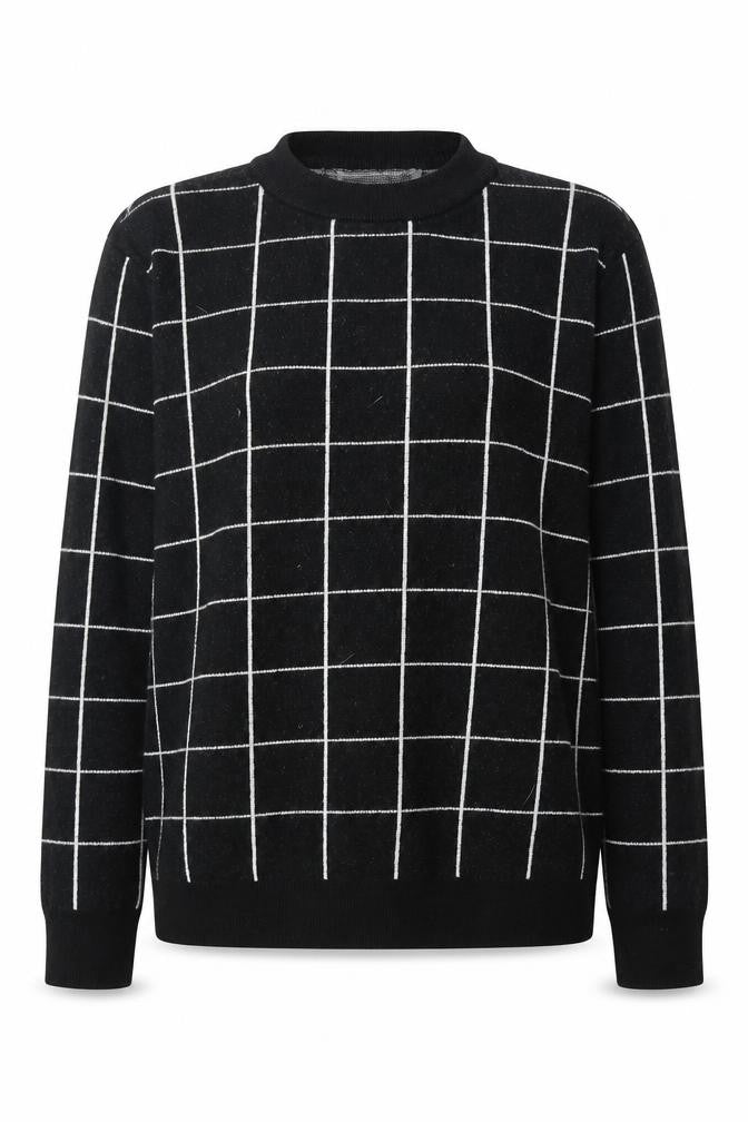 Primark Womens Black Round Neck Check Viscose Pullover Jumper Size XS