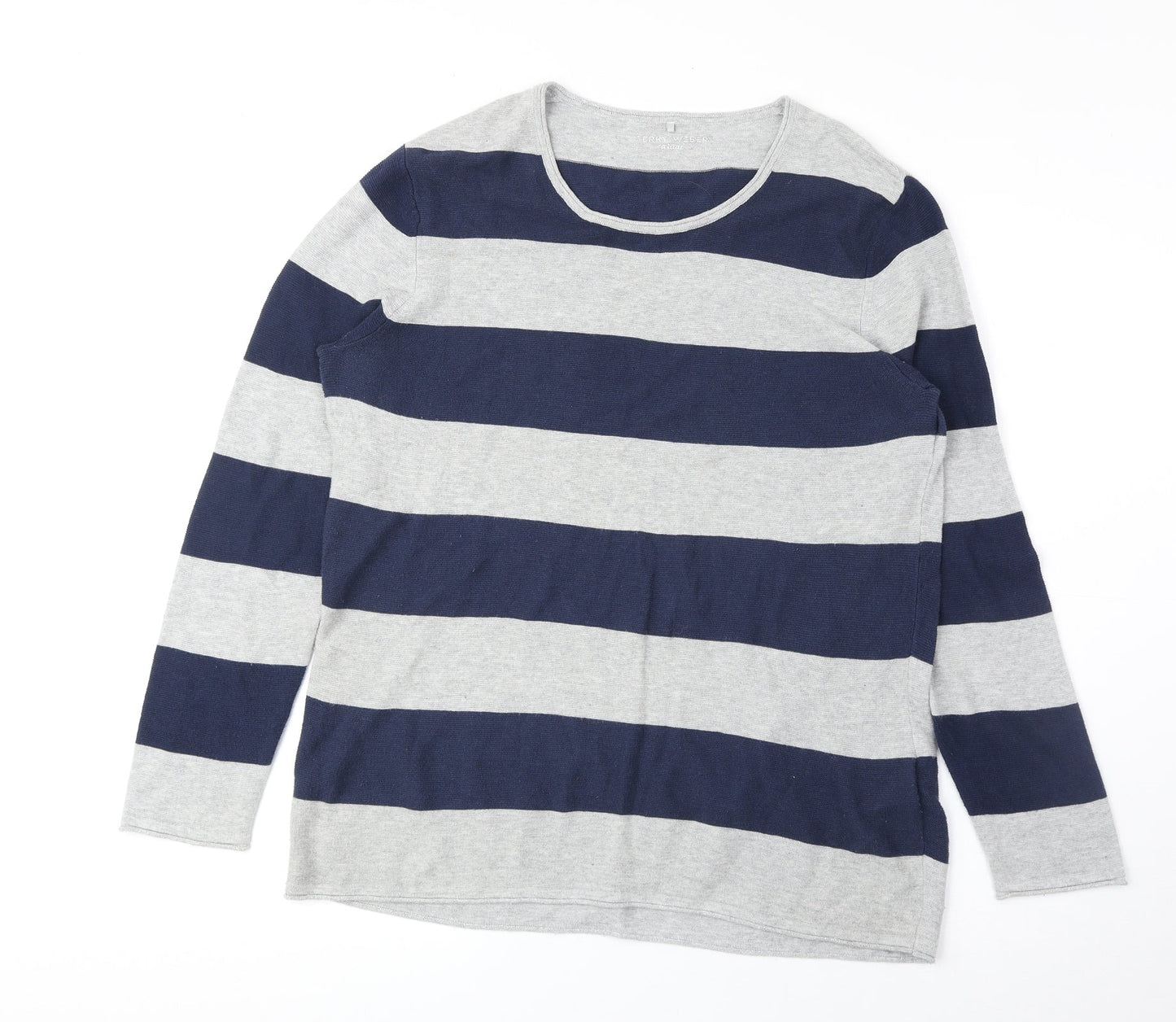 Gerry Weber Womens Blue Scoop Neck Striped Cotton Pullover Jumper Size 10