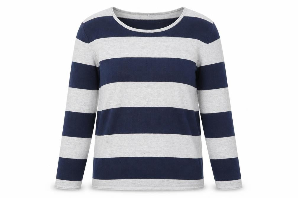 Gerry Weber Womens Blue Scoop Neck Striped Cotton Pullover Jumper Size 10