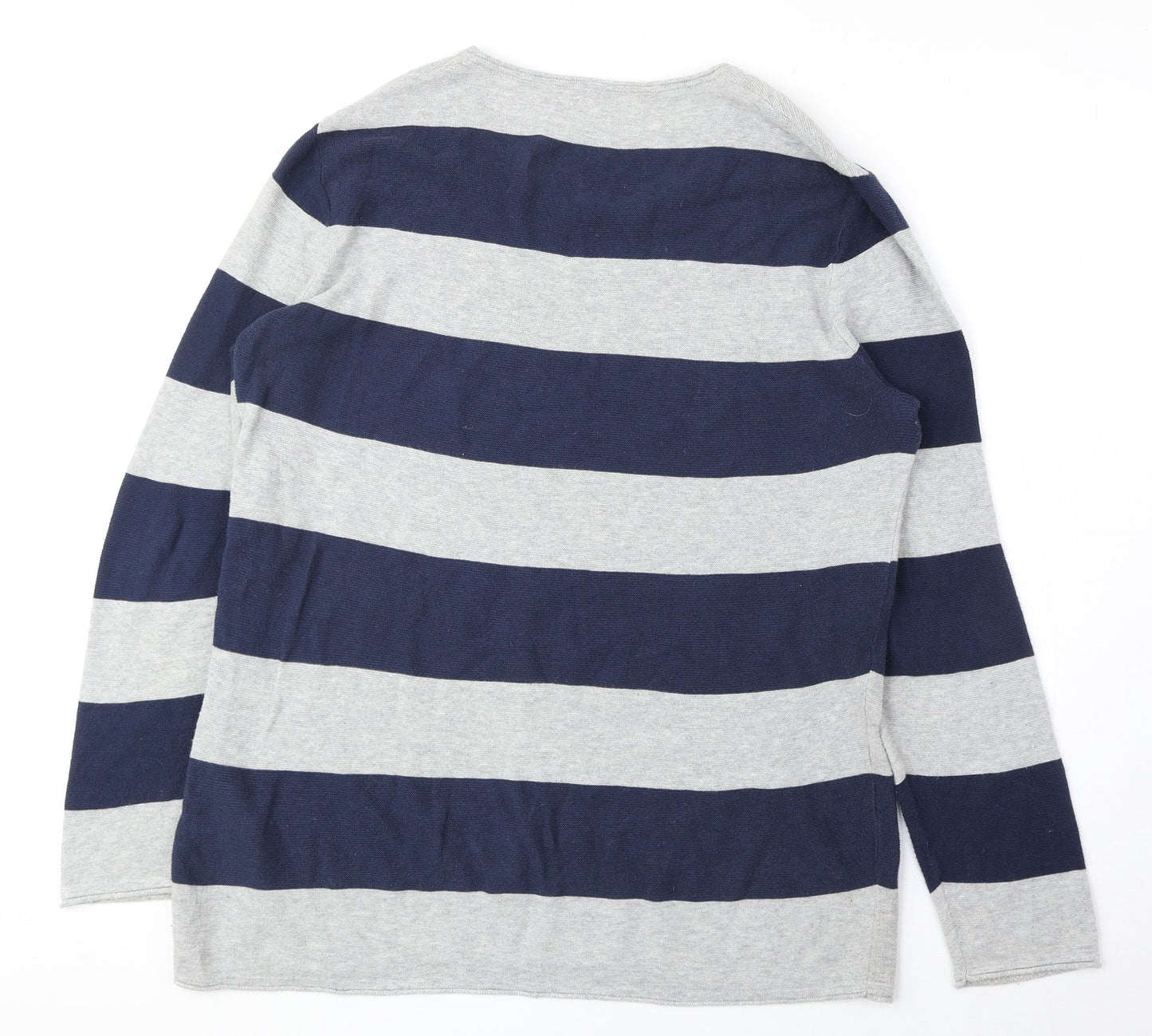 Gerry Weber Womens Blue Scoop Neck Striped Cotton Pullover Jumper Size 10
