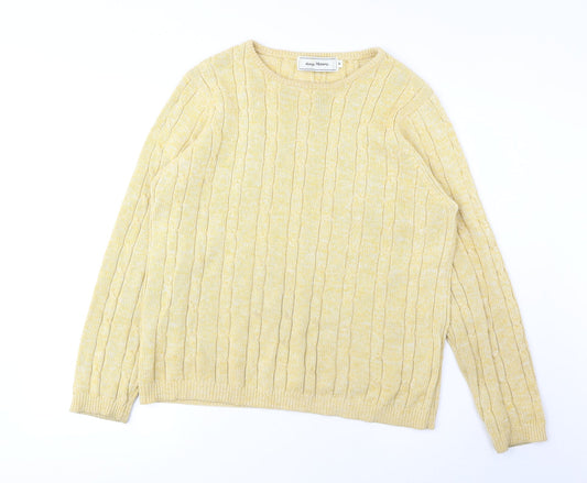 Amy Moore Womens Yellow Round Neck Cotton Pullover Jumper Size 14