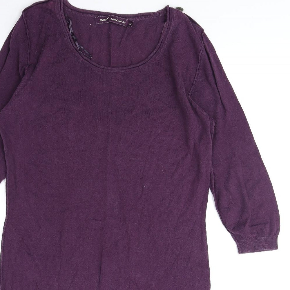 NEXT Womens Purple Cotton Tunic Blouse Size 12 Boat Neck