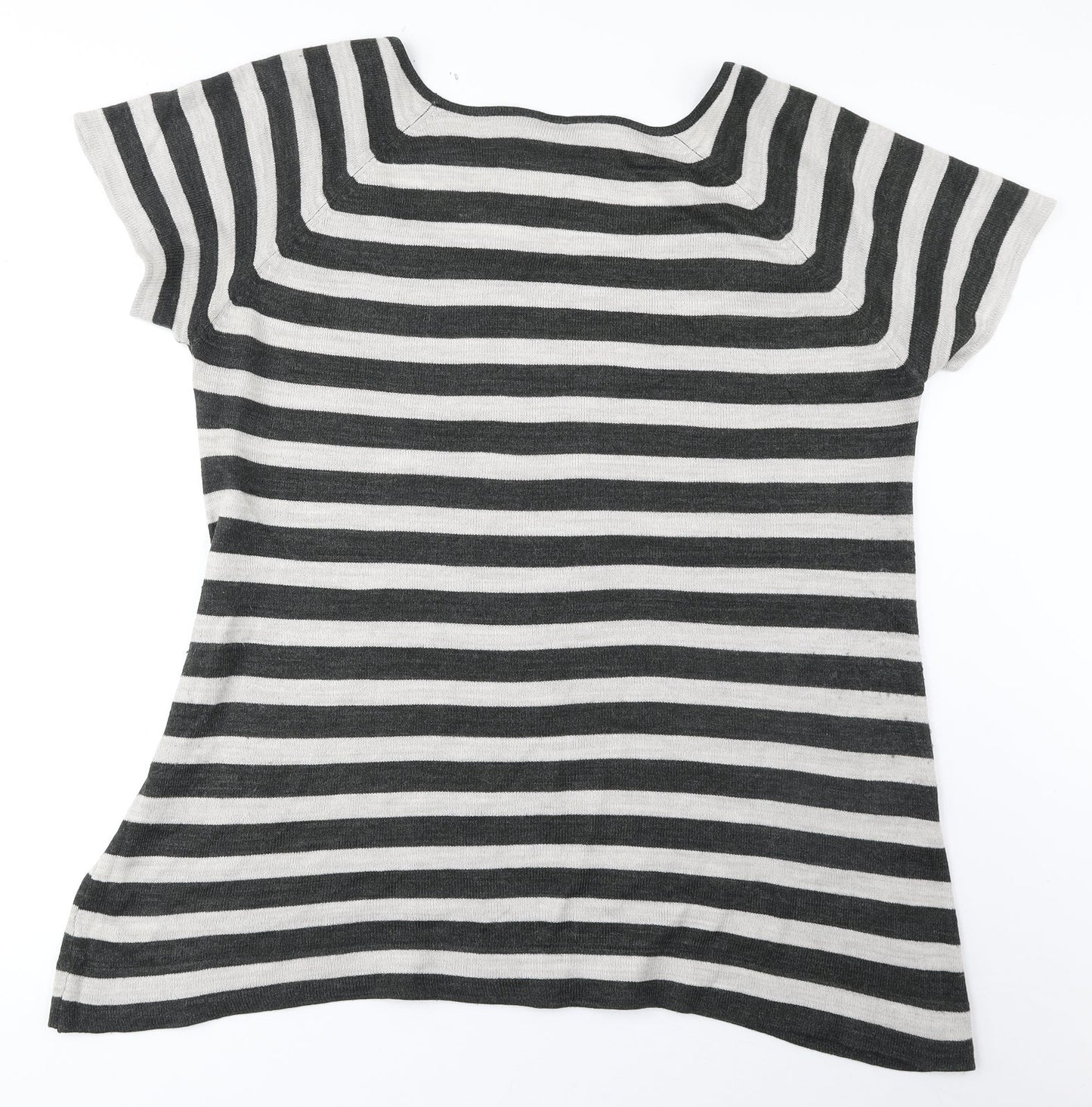 Peacocks Womens Grey Boat Neck Striped Acrylic Pullover Jumper Size 14