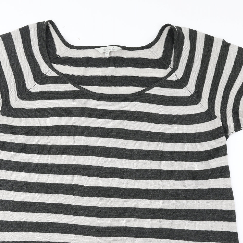Peacocks Womens Grey Boat Neck Striped Acrylic Pullover Jumper Size 14