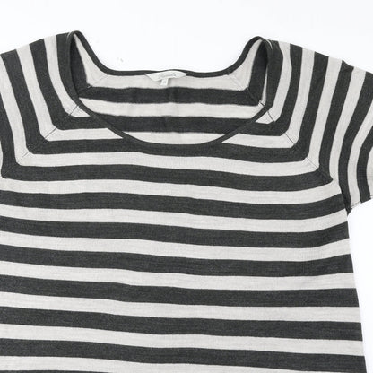 Peacocks Womens Grey Boat Neck Striped Acrylic Pullover Jumper Size 14