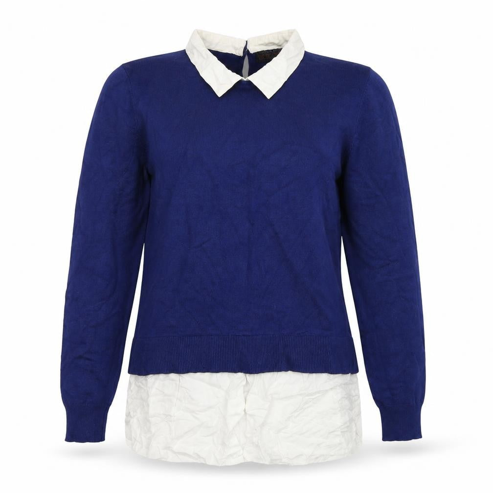 QED London Womens Blue Collared Viscose Pullover Jumper Size L - 2 Piece