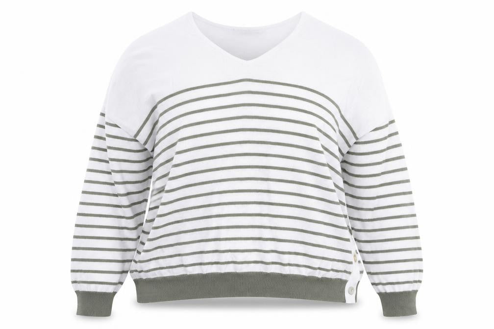 Alice Collins Womens White V-Neck Striped Viscose Pullover Jumper Size 18