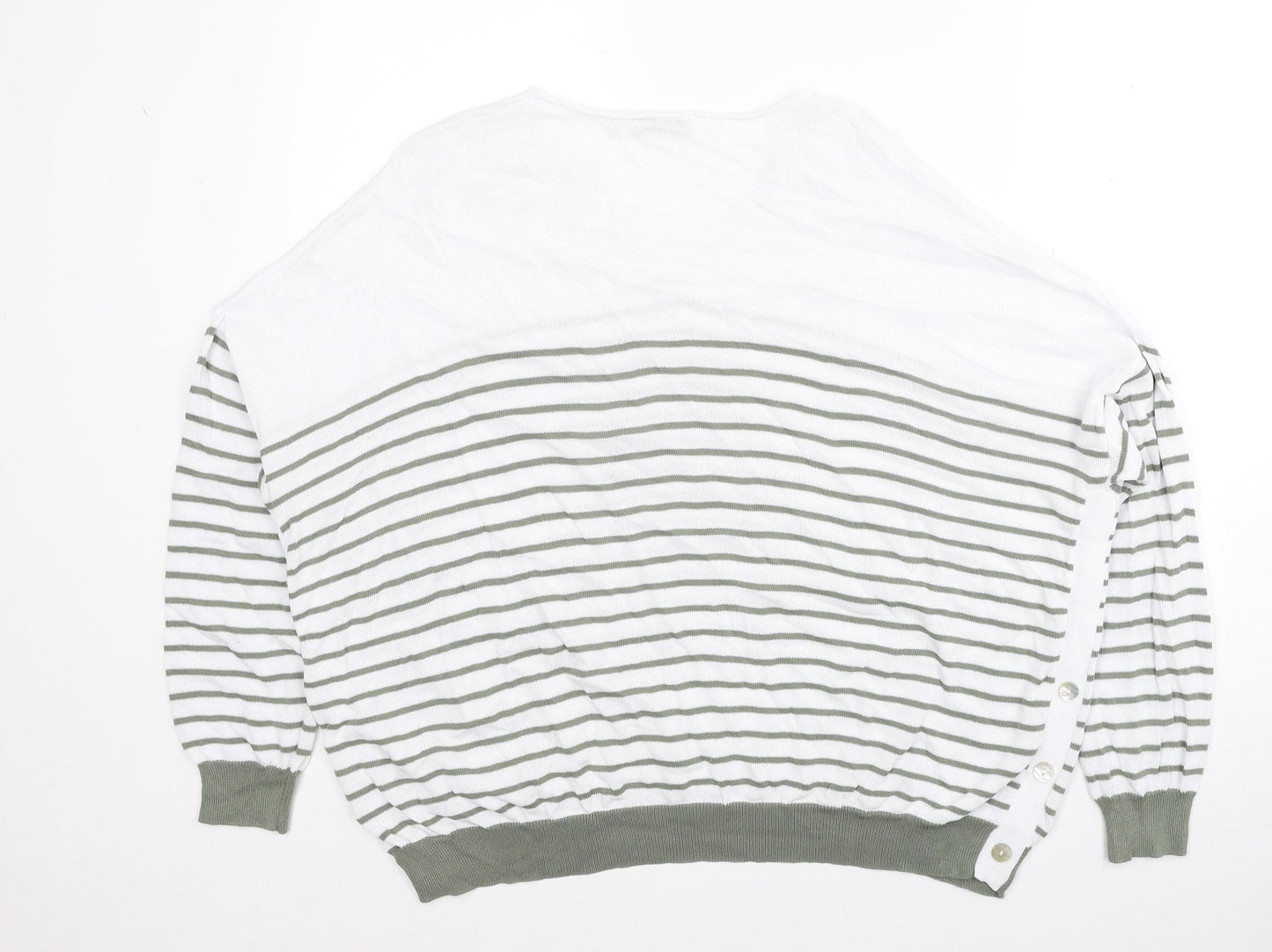 Alice Collins Womens White V-Neck Striped Viscose Pullover Jumper Size 18