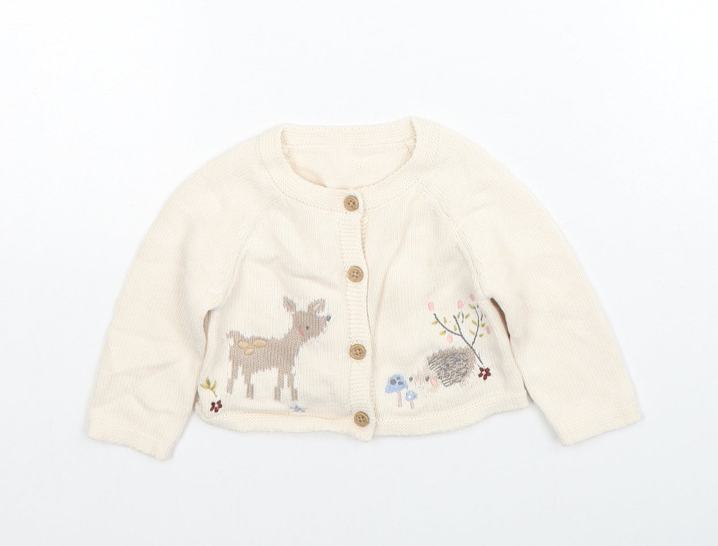 George Girls Beige Cotton Cardigan Jumper Size 3-6 Months Button - Cute Animals
