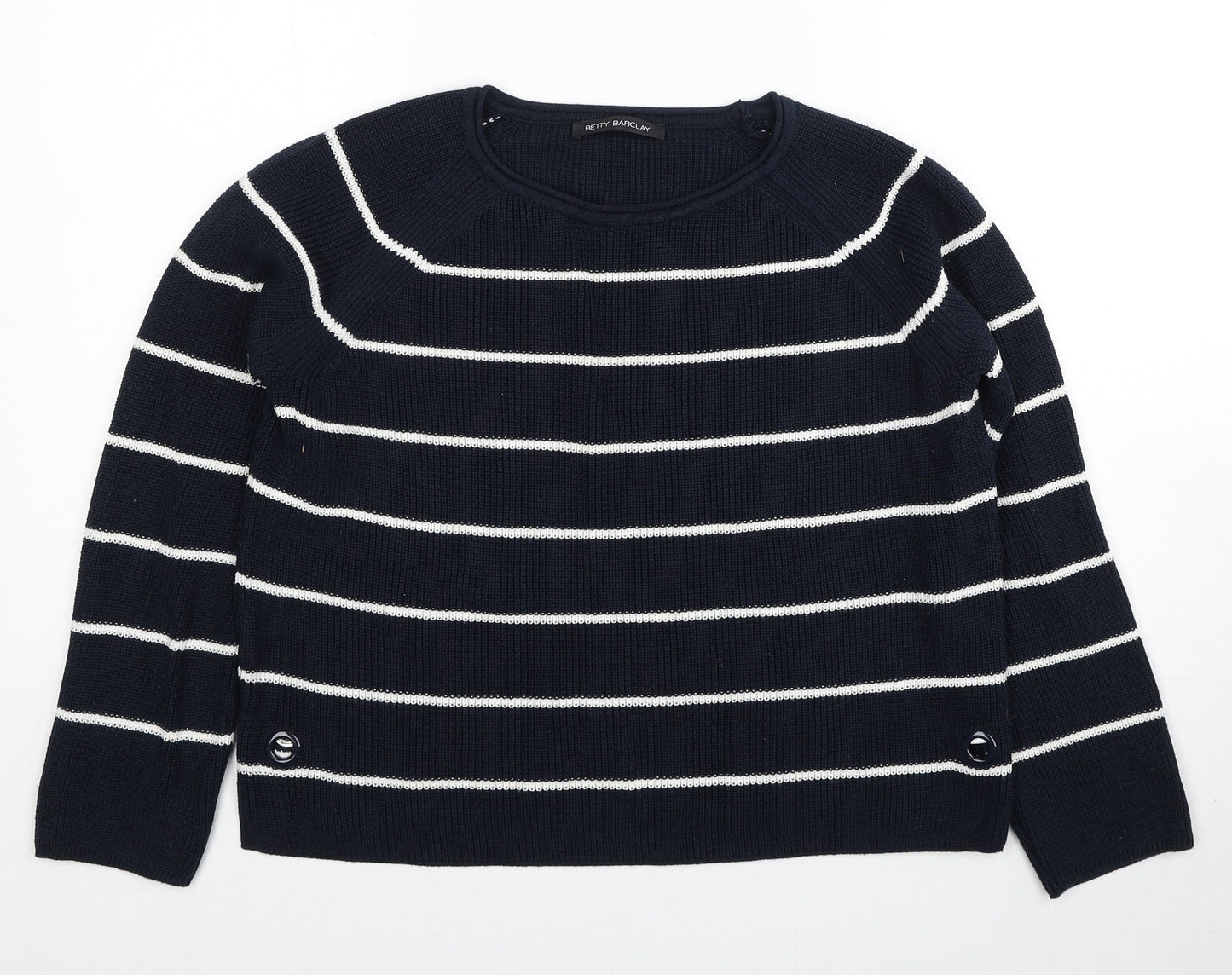 Betty Barclay Womens Blue Round Neck Striped Acrylic Pullover Jumper Size 10