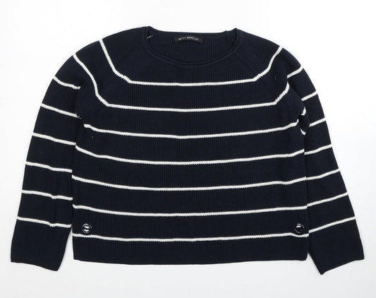 Betty Barclay Womens Blue Round Neck Striped Acrylic Pullover Jumper Size 10