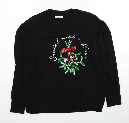 H&M Womens Black Round Neck Polyamide Pullover Jumper Size XS - Sealed with a Kiss