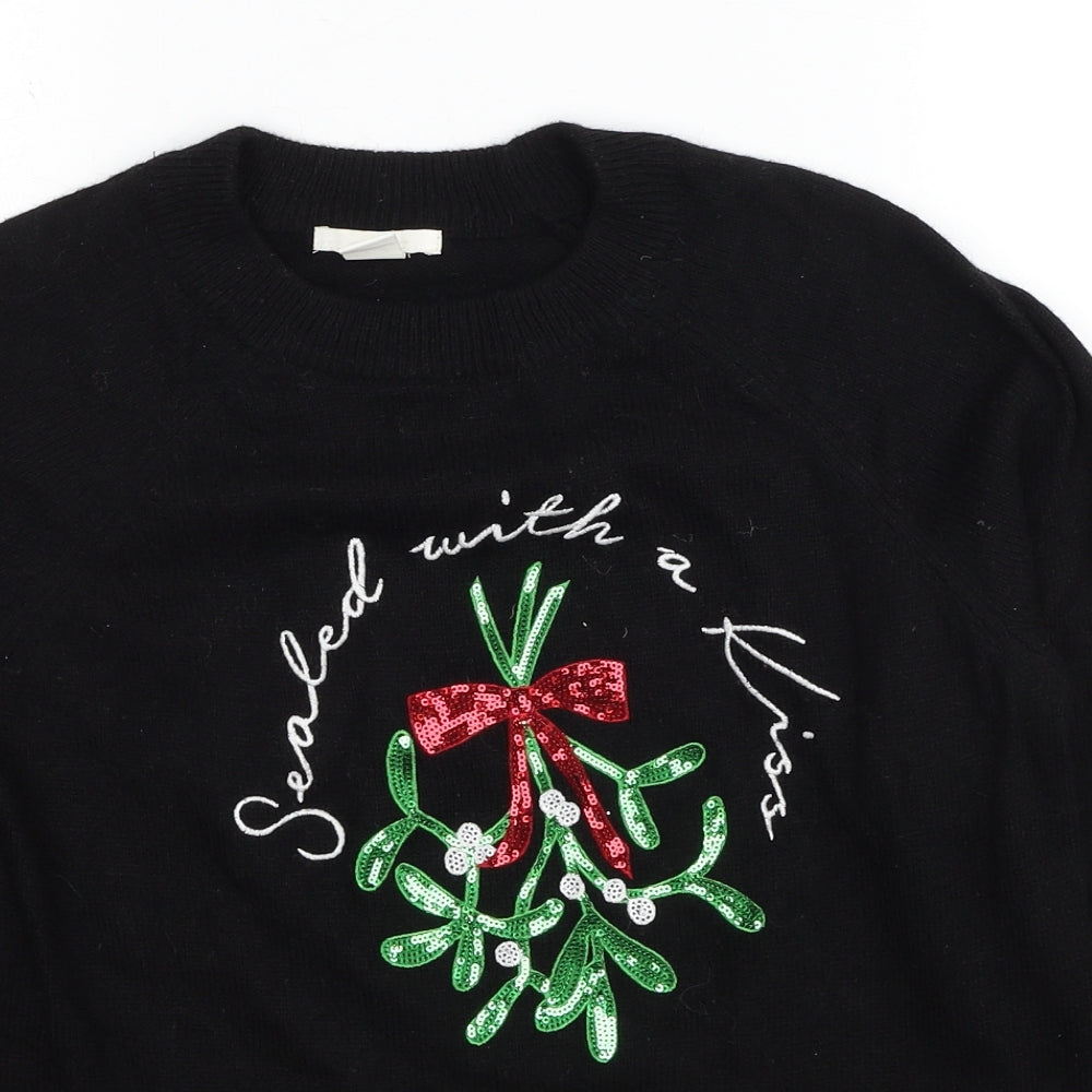 H&M Womens Black Round Neck Polyamide Pullover Jumper Size XS - Sealed with a Kiss