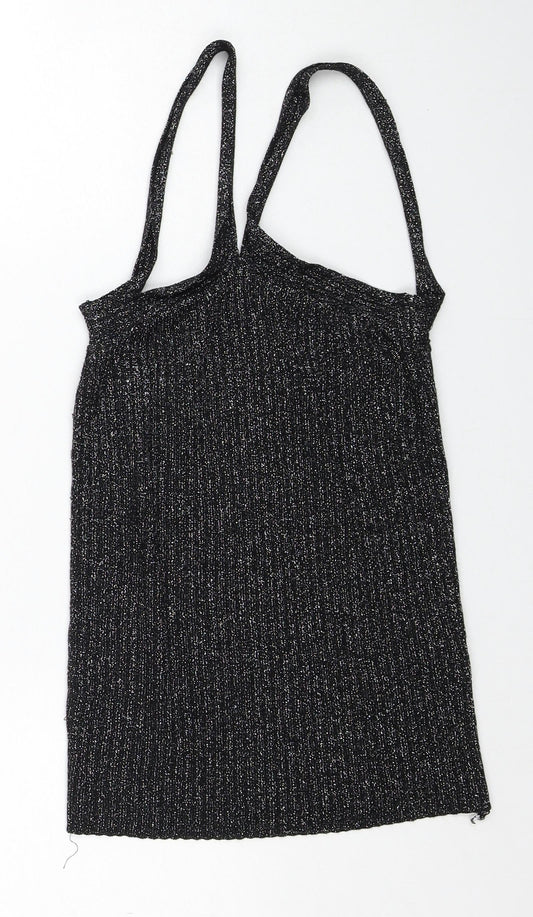 Topshop Womens Black Viscose Basic Tank Size 8 V-Neck